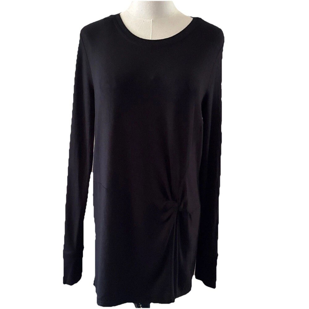 Athleta Women's Top Blouse Black Long Sleeve Bow Knot Front Medium Soft Stret